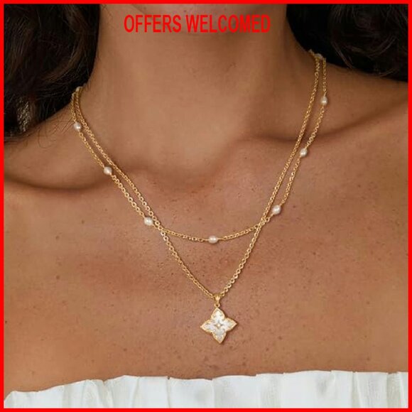 Dainty 14K Gold Plated Clover Pendant Necklace Adjustable Chain - Picture 3 of 8